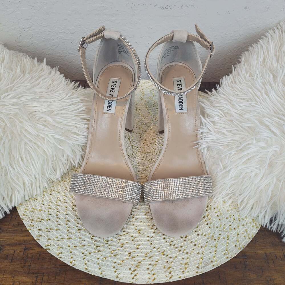 Steve Madden Kalina Nude Suede Rhinestone Heels